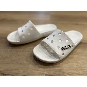 Crocs® Classic Women's Unisex Slide White with Logo Jibbitz Size US W 10 M‎ 8